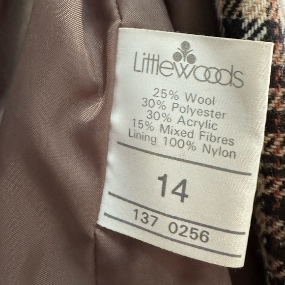 EUC LittleWoods wool blend checked plaid oversized academia blazer in brown/tan. - Picture 6 of 6